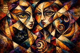 Women and Cats (abstract) by Linda de Klein