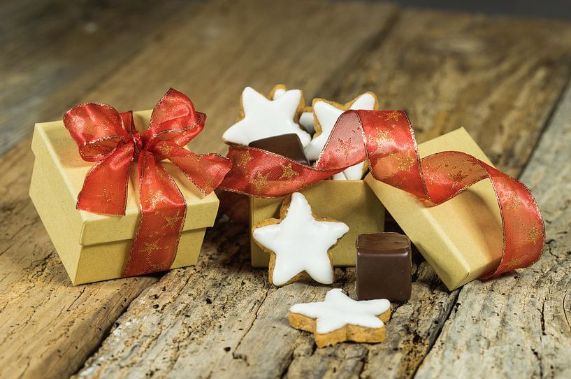 Sweet Christmas present with star biscuits and chocolate by Alex Winter