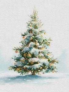 Stimmungsvolles Aquarell Weihnachtsbaum in winterlicher Stille