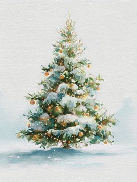 Sfeervolle aquarel kerstboom in winterse stilte van But First Framing