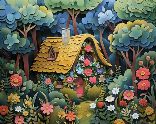 Huis met bloemen - silhouet