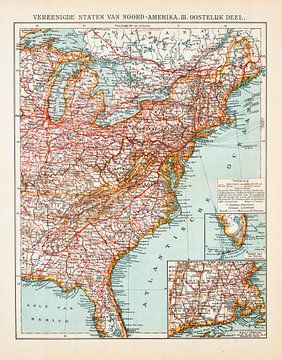 Vintage kaart Verenigde Staten van Noord Amerika 3 Oost van Studio Wunderkammer