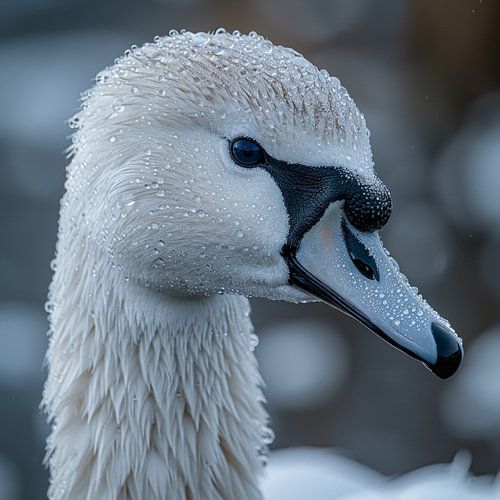 Close-up van een met rijp bedekte zwaan