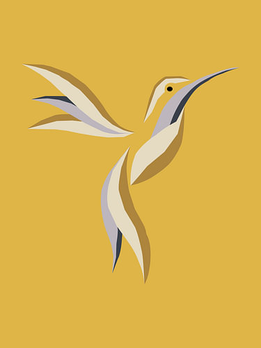 True Joy – Dansende Kolibrie | Abstracte Vogelkunst in Goud & Geel