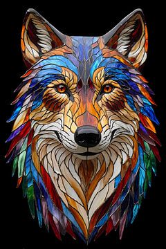 Mystical Wolf in Stained Glass Artistry by De Muurdecoratie