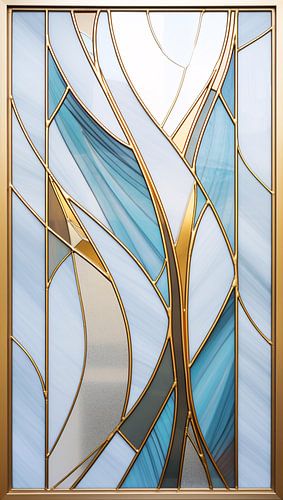 Lichtblauw Art Deco: Glas in Lood met Goud