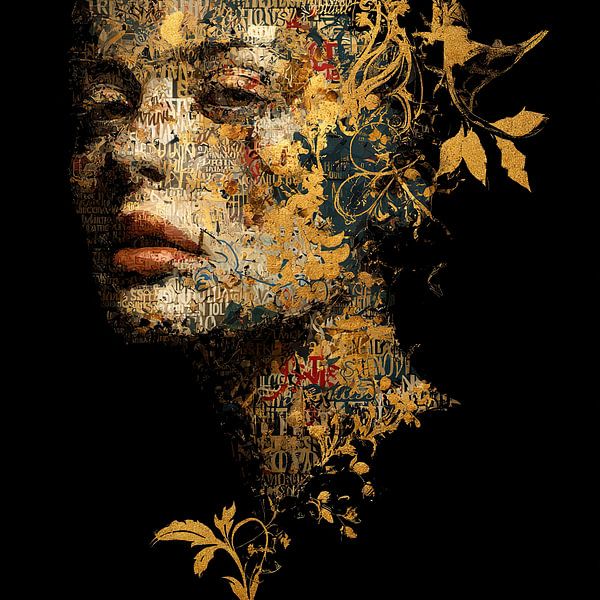 Modern Female Portrait with Flowers by Art Whims