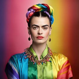 Frida rainbow portrait by Vlindertuin-Art