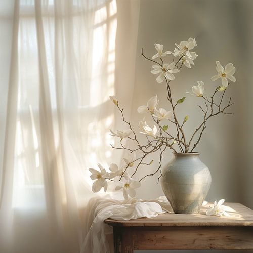 Stilleven, Magnolia tak op Vaas voor het raam