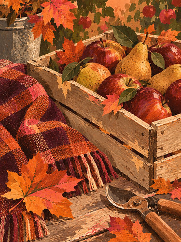 Autumn apple harvest – still life with a blanket