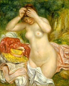 Baadster bezig met haar Haar, Auguste Renoir