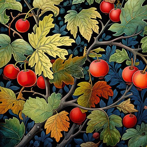 Botanical print with fruit and leaves