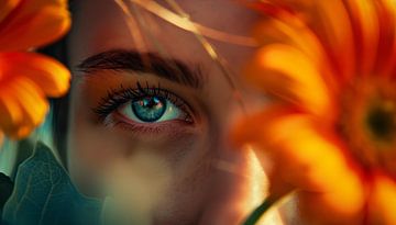 Woman behind flowers panorama by TheXclusive Art
