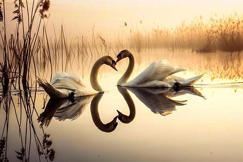 Zwanen in serene ochtendgloed