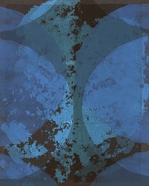 Art abstrait moderne. Formes en bleu, sarcelle et marron. sur Dina Dankers