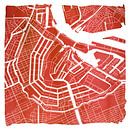 Anneau de canal d'Amsterdam Plan de la ville rouge Carré avec cadre blanc par WereldkaartenShop Aperçu