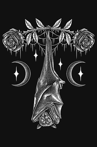 L'étreinte au clair de lune - Chauve-souris gothique et roses