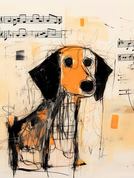 Hund mit Musiknoten Stil Abstrakt