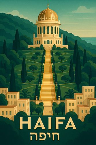 Haifa Vintage Poster - Bahá'í tuinen & heiligdom van de Báb Kunst