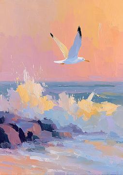 Flug der Möwe im Abendlicht von Niklas Maximilian