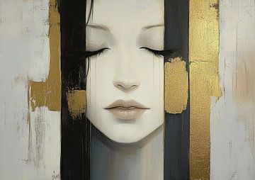 Vrouw Goud | Golden Silence in Black Canvas van De Mooiste Kunst