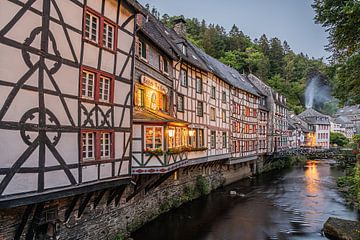 Half-timbered houses in the evening in Monschau