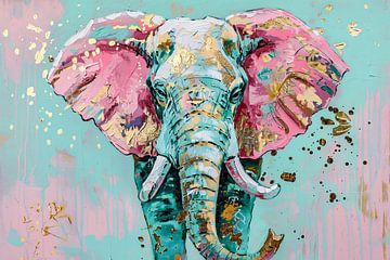 Kleurrijk abstract olifant schilderij met spetters van Art & Soul Creations