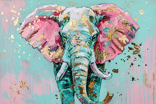 Kleurrijk abstract olifant schilderij met spetters