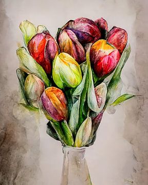 Bosje tulpen in aquarel stijl van Bert Nijholt