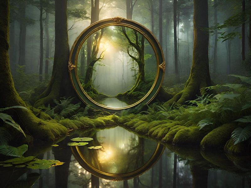 The Mirror Forest - Mystical Forest with Golden Mirror by Nicolette Vermeulen