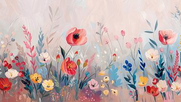 Kleurrijk bloemenveld met wilde veldbloemen van Studio Allee