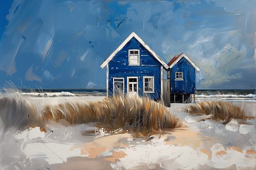 Blauwe strandhuisjes