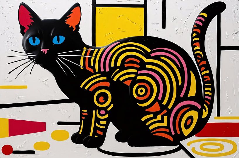 Black cat in modern art by Art & Soul Creations