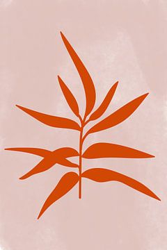 Moderne botanische Kunst. Zweig in Terrakotta auf Rosa von Dina Dankers
