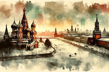 Melodie van Moskou: Kremlin en Sint-Basiliuskathedraal in de mist van artefacti