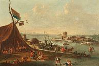 A winter harbour scene with ice-skaters, Pieter Bout by Masterful Masters thumbnail