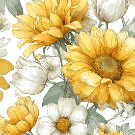 Élégante illustration florale jaune et blanche sur Pixelbull Design