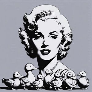 Marilyn Monroe mit schwarzen und weißen Enten von Gert-Jan Siesling