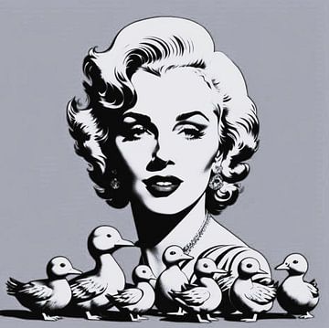 Marilyn Monroe avec des canards noirs et blancs sur Gert-Jan Siesling