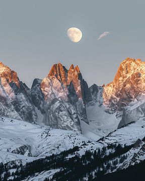 Maan boven de Zwitserse Alpen van fernlichtsicht