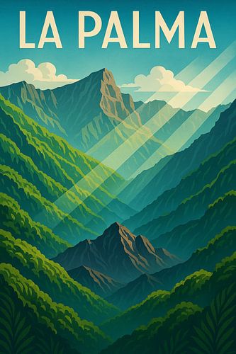 La Palma Berglandschap Art Deco Poster