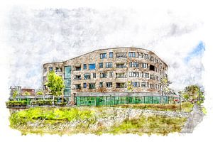 Woonzorgcomplex Borrendamme in Zierikzee (aquarel) van Art by Jeronimo