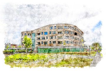 Wohnkomplex Borrendamme in Zierikzee (Aquarell) von Art by Jeronimo