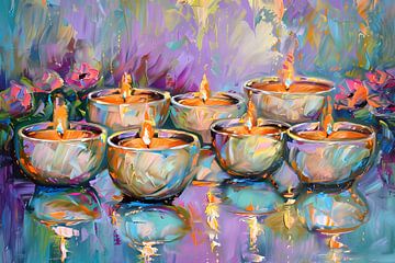 Kleurrijk abstract schilderij van brandende kaarsen van Art & Soul Creations