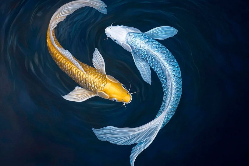 Gold and silver koi in the water vortex by Poster Art Shop
