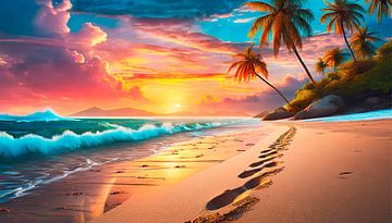 Coucher de soleil sur la plage sur Mustafa Kurnaz