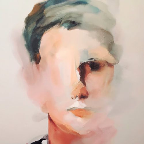 Modern abstract portret in pastelkleuren