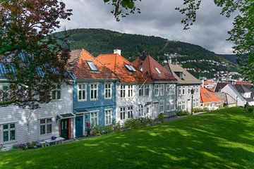 Idylisch straatje Klosterhaugen in Bergen Noorwegen