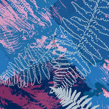 Abstrakte Farnblätter in Blau und Lila von Dina Dankers