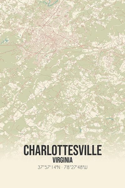 Vintage map of Charlottesville (Virginia), USA. by Prints of Place